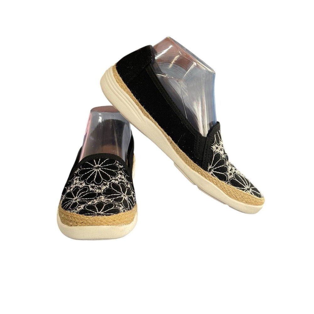 Clarks Collection Embroidered‎ Canvas Slip-Ons Elaina Harbor Black Womens Size 7